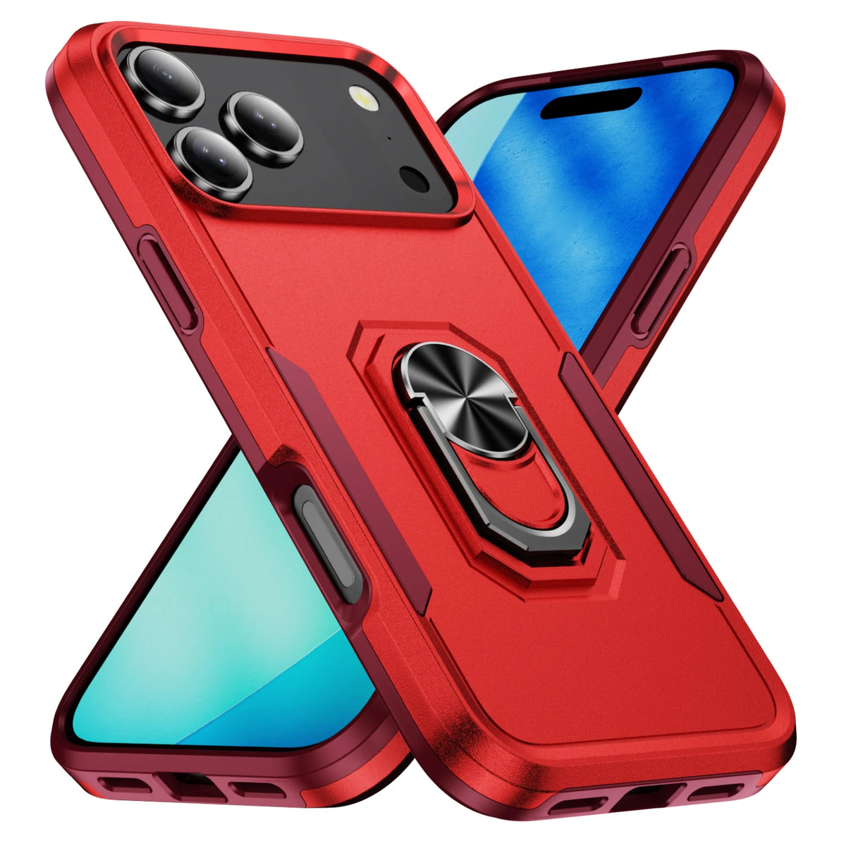 Dual-Layer Shockproof Case with 360° Rotating Ring Stand for iPhone 18 Series