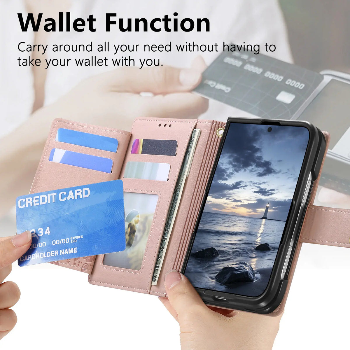 Embossed Leather Wallet Flip Case with Adjustable Stand for iPhone Duo