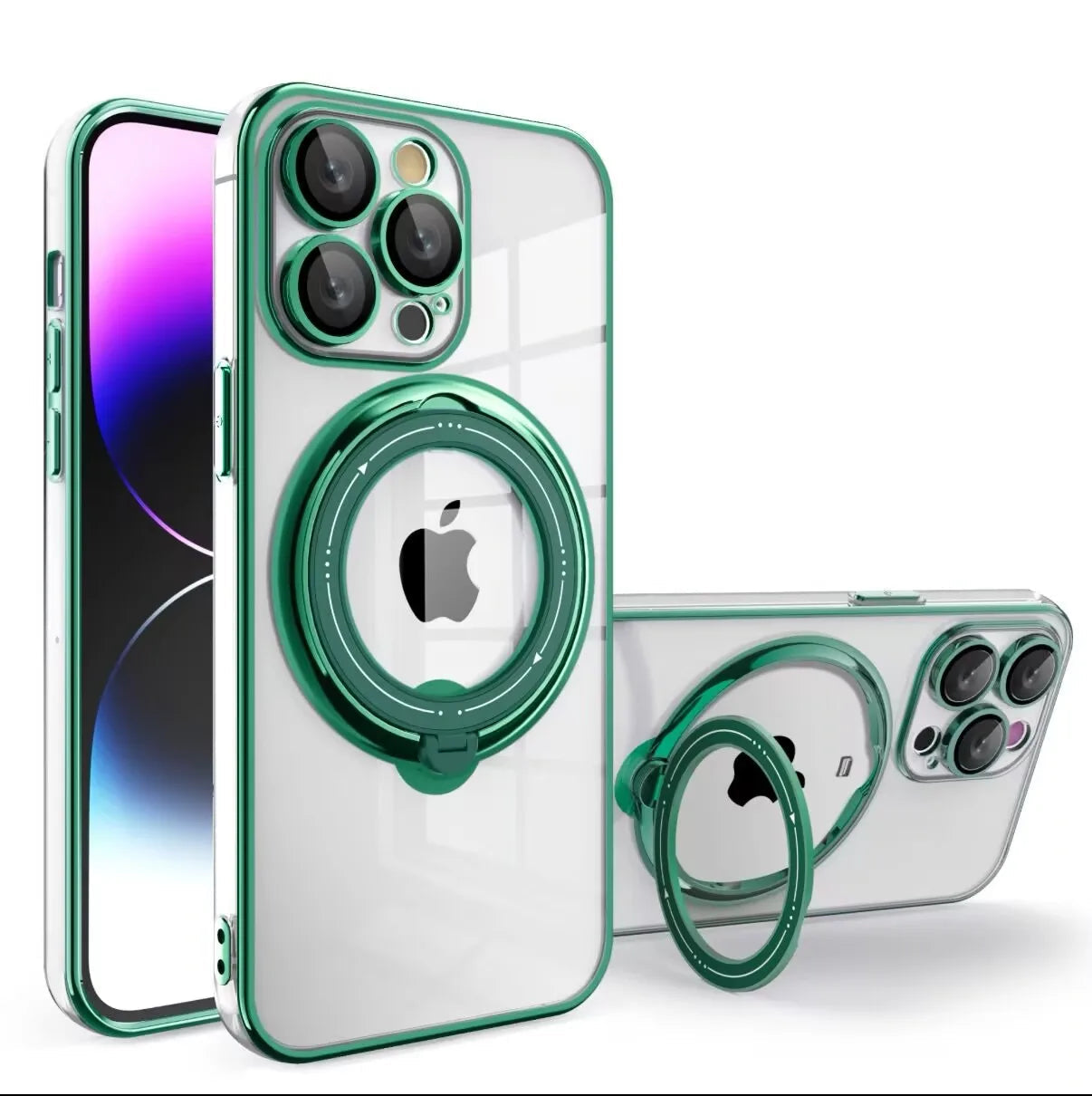 Shockproof Clear MagSafe Case with 360° Rotating Ring Stand for iPhone 15 Series