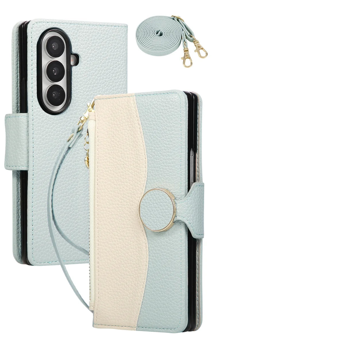 Two-Tone Leather Crossbody Wallet Case for Samsung Galaxy Z Fold 7