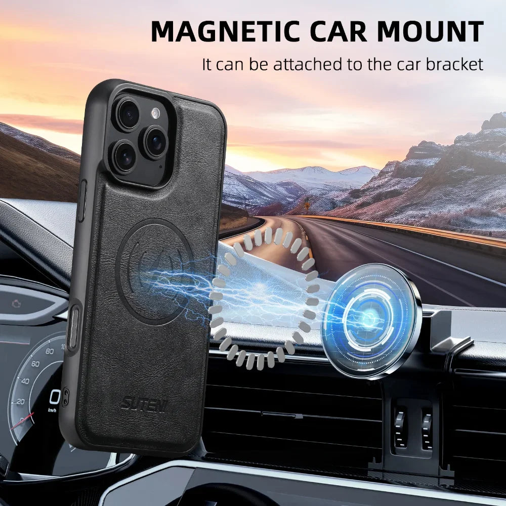 Detachable MagSafe Leather Wallet Case for iPhone 16 Series