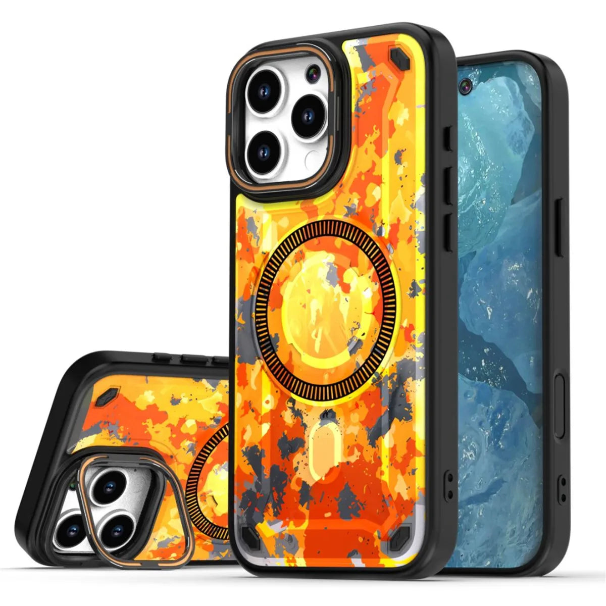 iPhone 15 Series Military Camouflage MagSafe Case with Metal Lens Stand