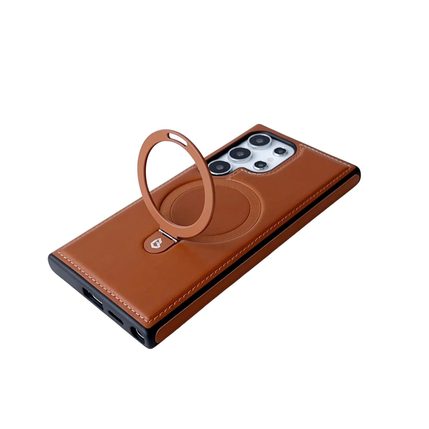 Magnetic Wireless Charging Leather Phone Case with Foldable Kickstand Holder for Samsung Galaxy S24 Series