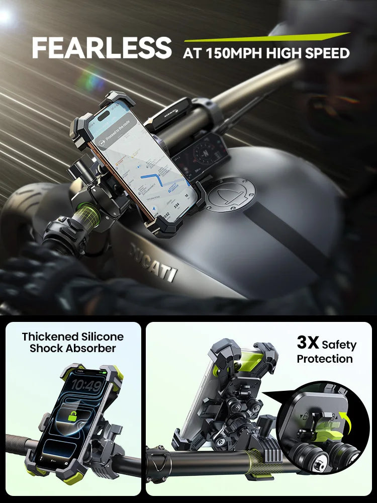 Universal Motorcycle Phone Mount with Shock Absorption Holder