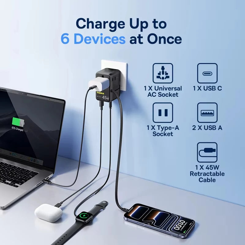 Baseus 45W GaN 6-in-1 Travel Charger