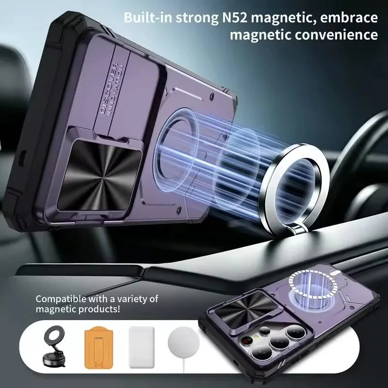 Military-Grade Shockproof Case with Slide Window Camera Cover for Samsung Galaxy S26 Ultra