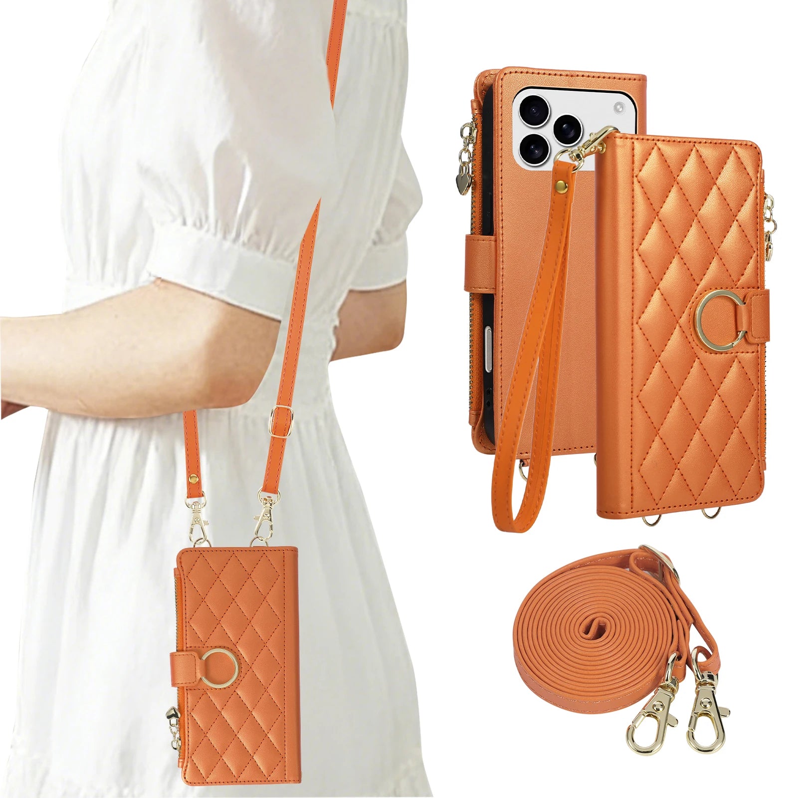 Premium Crossbody Zipper Leather Flip Case for iPhone 17 Series