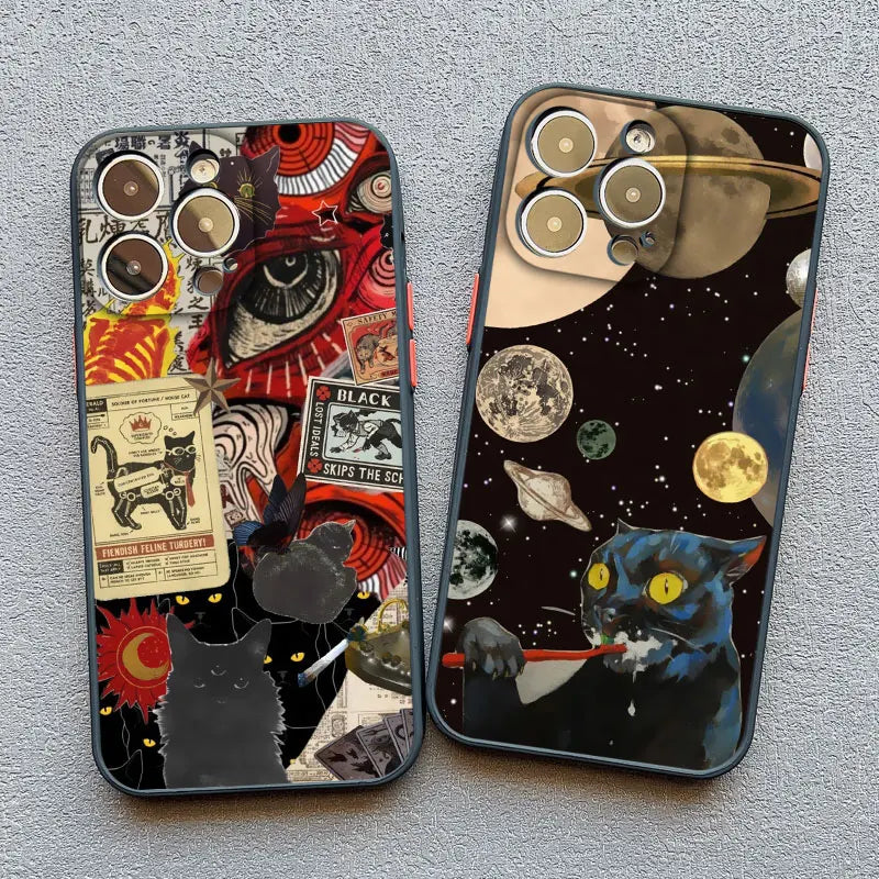 Abstract Art Cat Shockproof Back Phone Case for iPhone 15 Series