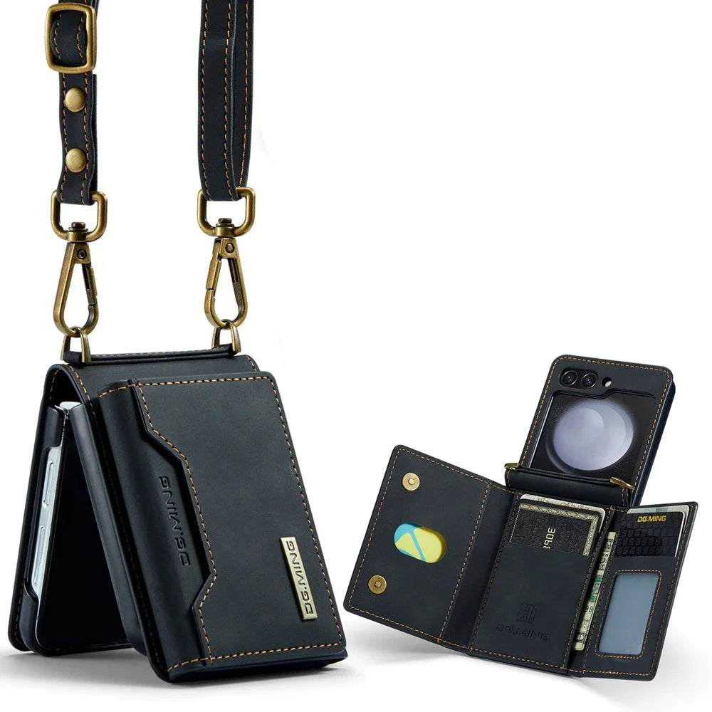 Crossbody Leather Wallet Case with Card Slots for Samsung Galaxy Z Flip 6