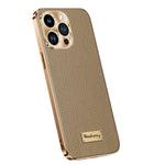 Luxury Genuine Leather Matte Case with Soft Plated Border for iPhone 16 Series