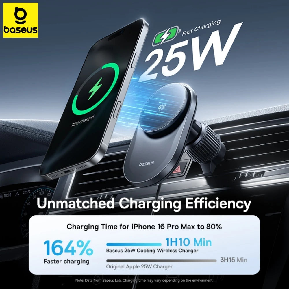 Baseus 25W Qi 2.2 Magnetic Car Charger with Cooling Fan