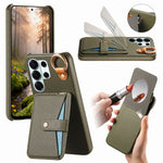 Pebbled Leather Ring Holder Case with  Makeup Mirror for Samsung Galaxy S22 Series