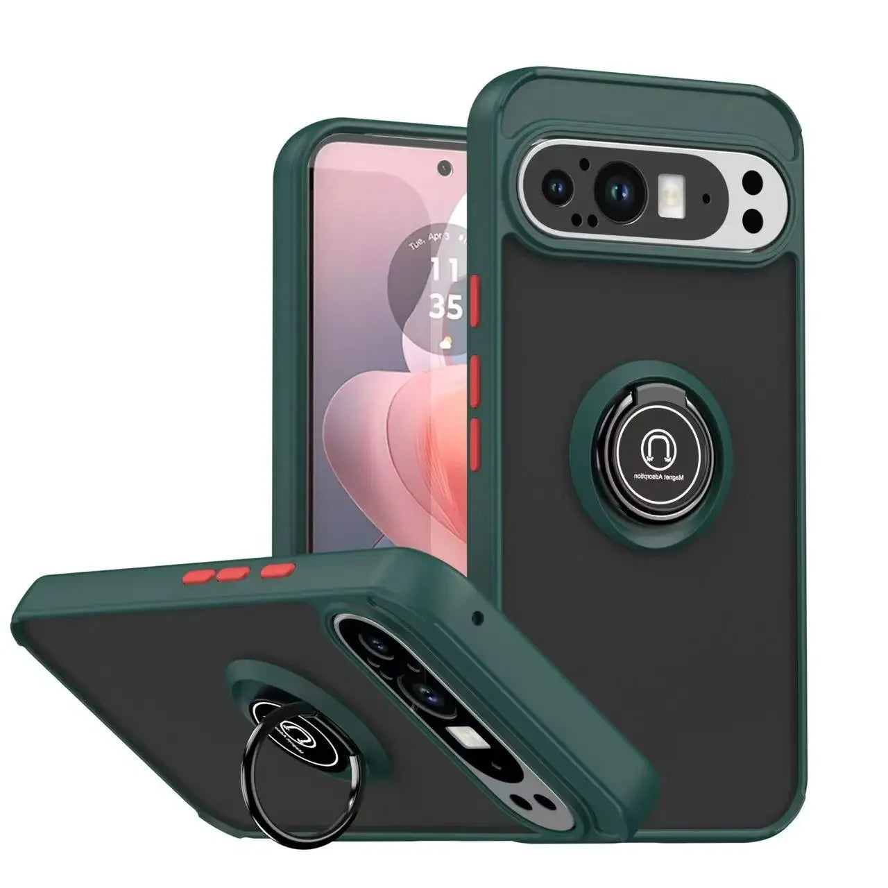 Shockproof Armor Matte Case with Built-in Ring Stand for Google Pixel 9 Series
