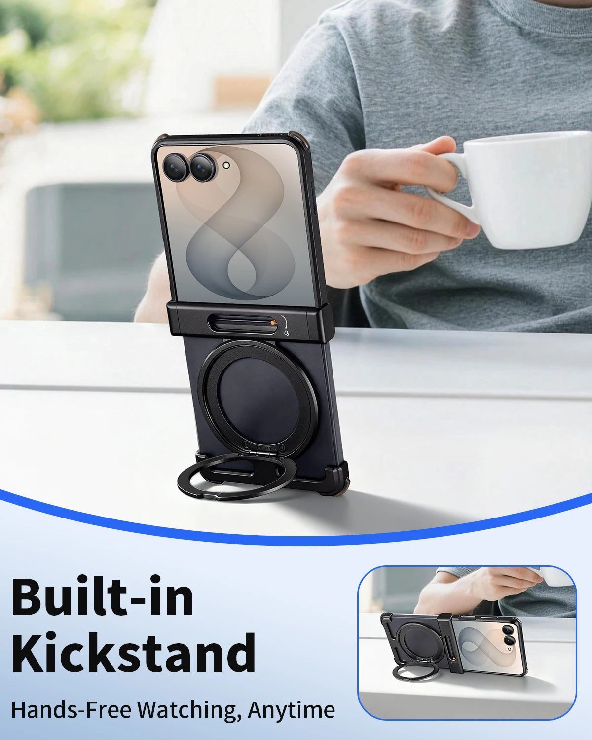 Shock-Absorbing Metal Frame Case with 360° Rotating Ring Kickstand for Samsung Galaxy Z Flip 8