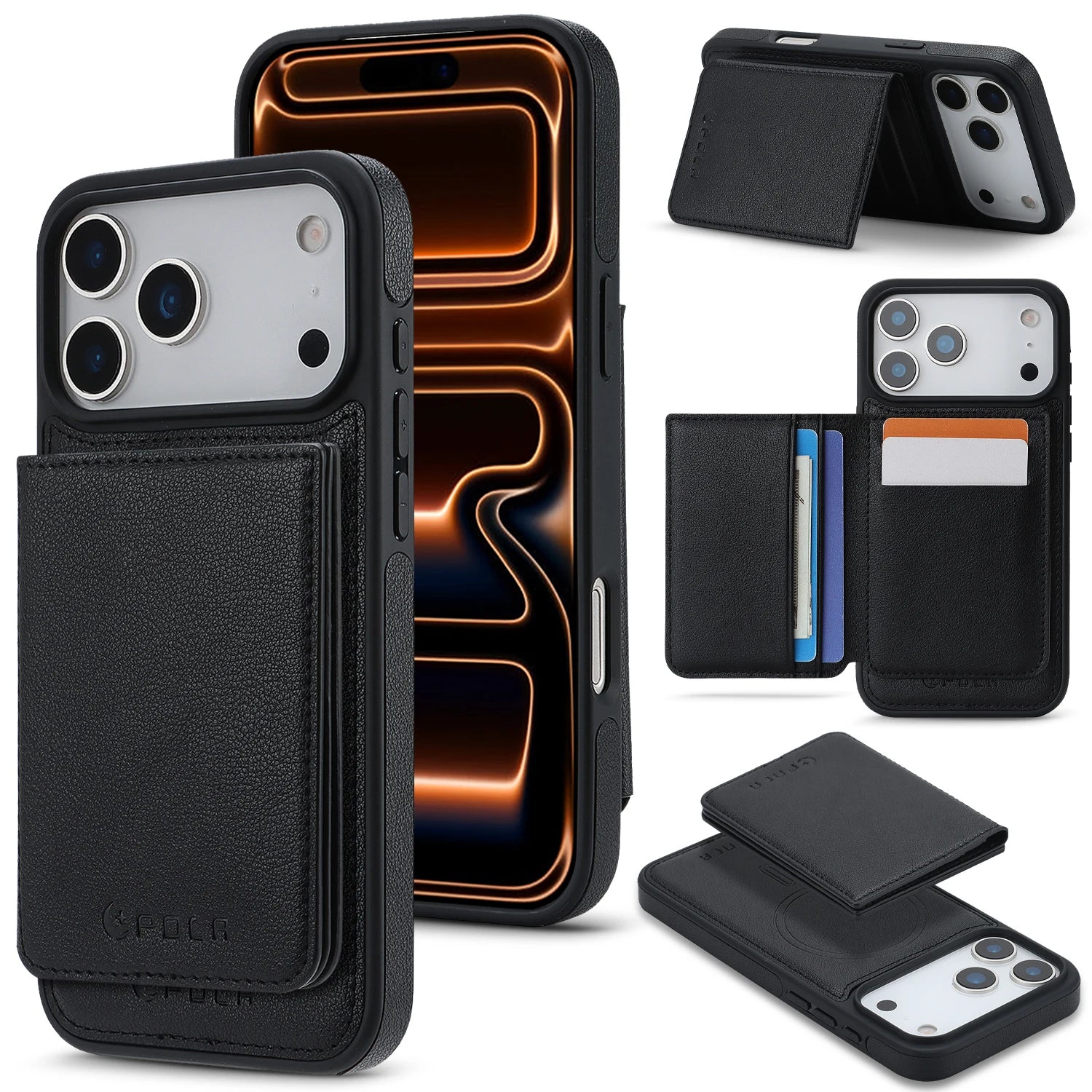 Luxury MagSafe Leather Case with Removable Multi Card Holder for iPhone 17 Series