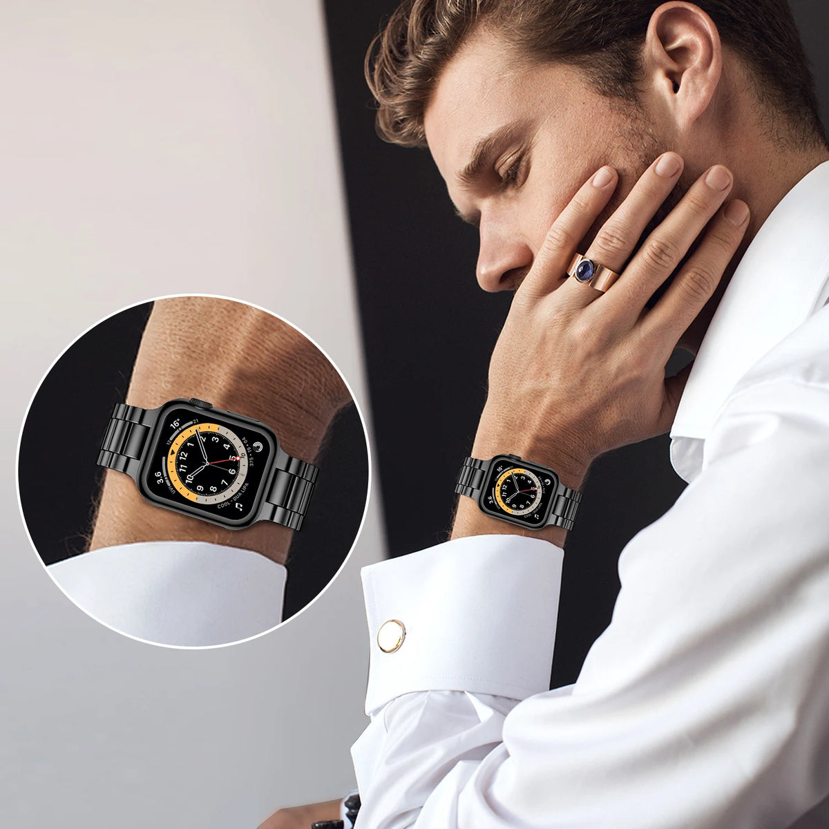 Polished Stainless Steel Band with Double-Button Folding Clasp for Apple Watch