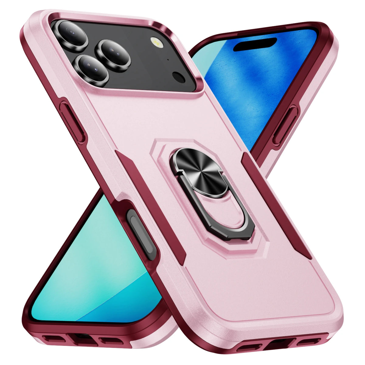 Dual-Layer Shockproof Case with 360° Rotating Ring Stand for iPhone 18 Series