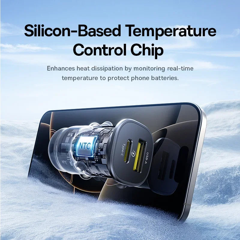 Baseus 30W Dual-Port Car Charger with USB-C PD Fast Charging