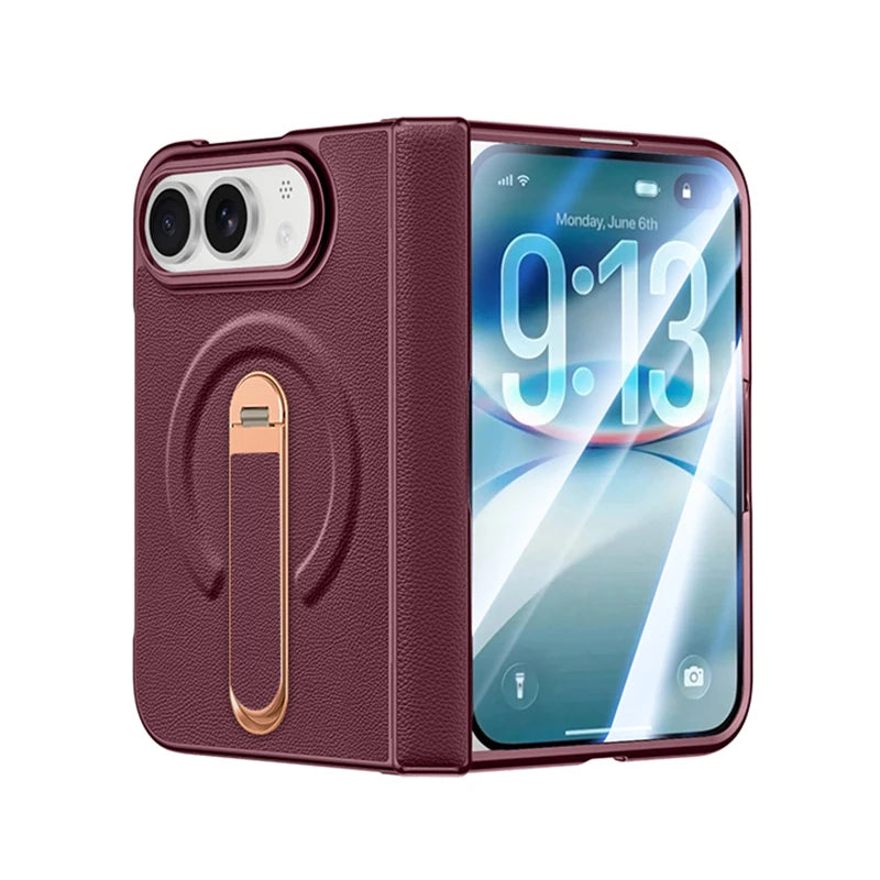Hinge Protection Kickstand Case with MagSafe Metal Holder for iPhone Duo