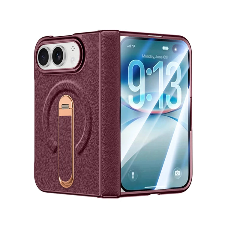 Hinge Protection Kickstand Case with MagSafe Metal Holder for iPhone Duo