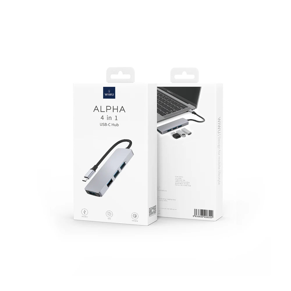 WiWU Alpha 440Pro Aluminum USB-C Hub with 4 USB 3.0 Ports