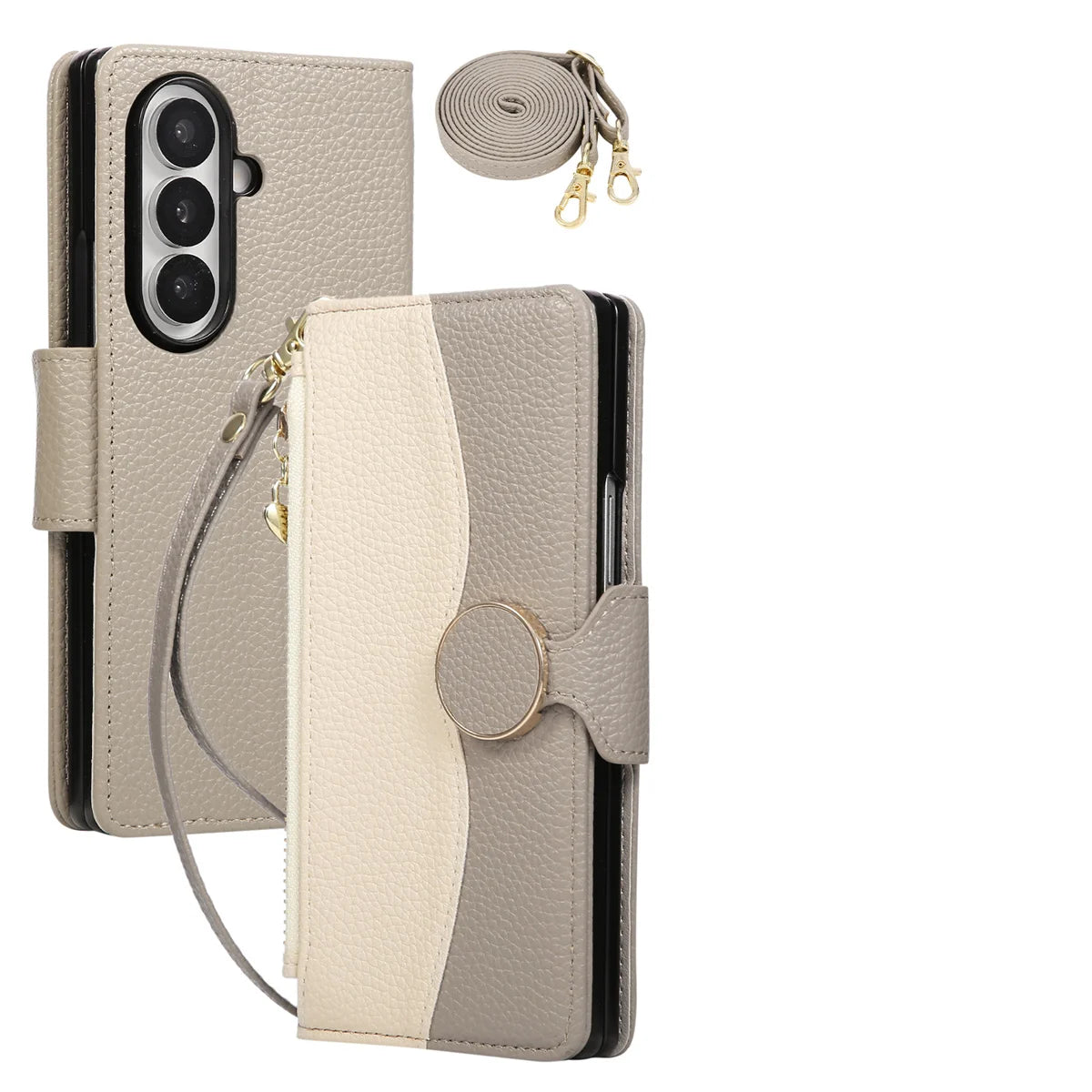 Two-Tone Leather Crossbody Wallet Case for Samsung Galaxy Z Fold 6
