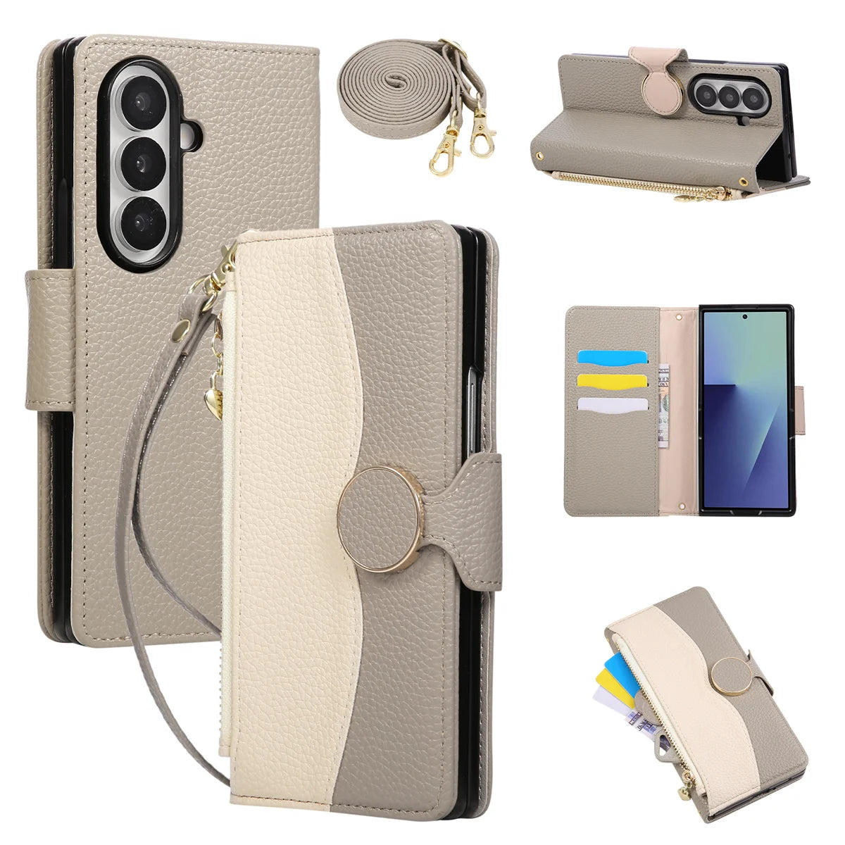 Two-Tone Leather Crossbody Wallet Case for Samsung Galaxy Z Fold 6