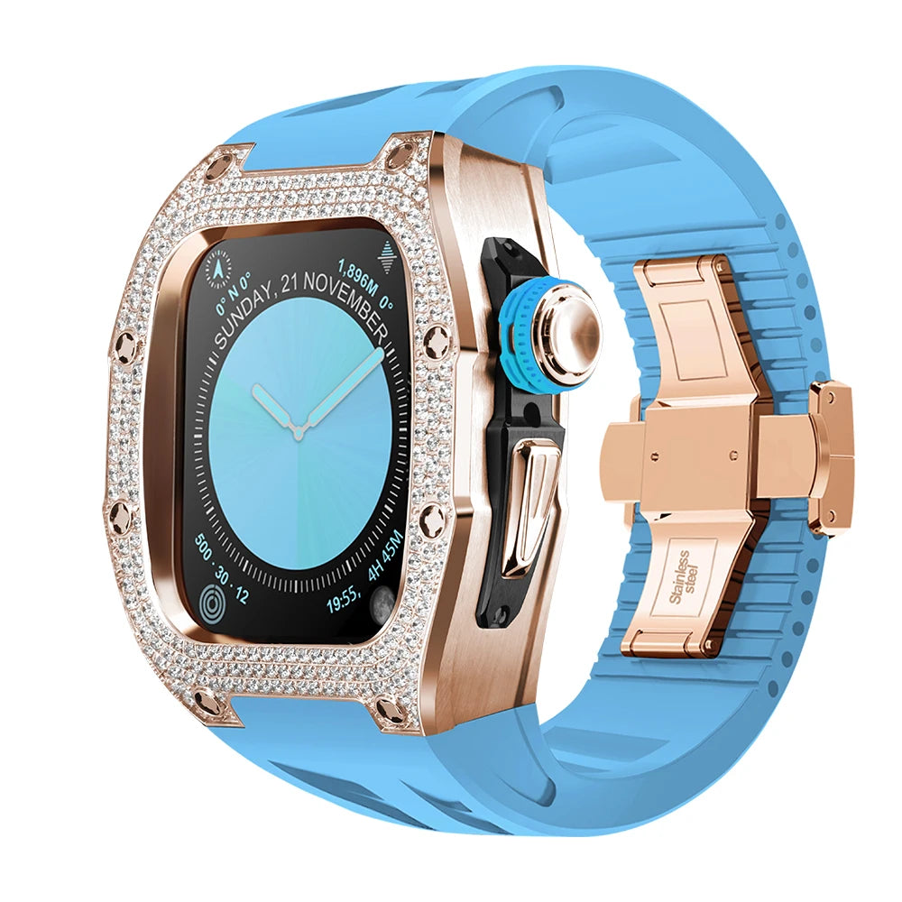 Luxury 5A Cubic Zirconia Titanium Case Modification Kit for Apple Watch Series 10 (46mm)