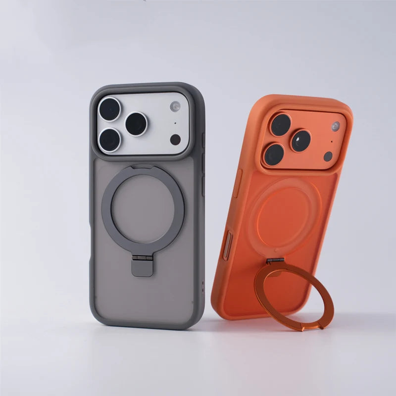 Frosted Matte Shockproof MagSafe Case with Metal Kickstand for iPhone 17 Series