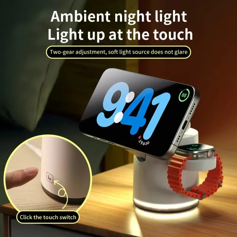 VIKEFON 3-in-1 Magnetic Qi2 Wireless Charging Station with Night Light