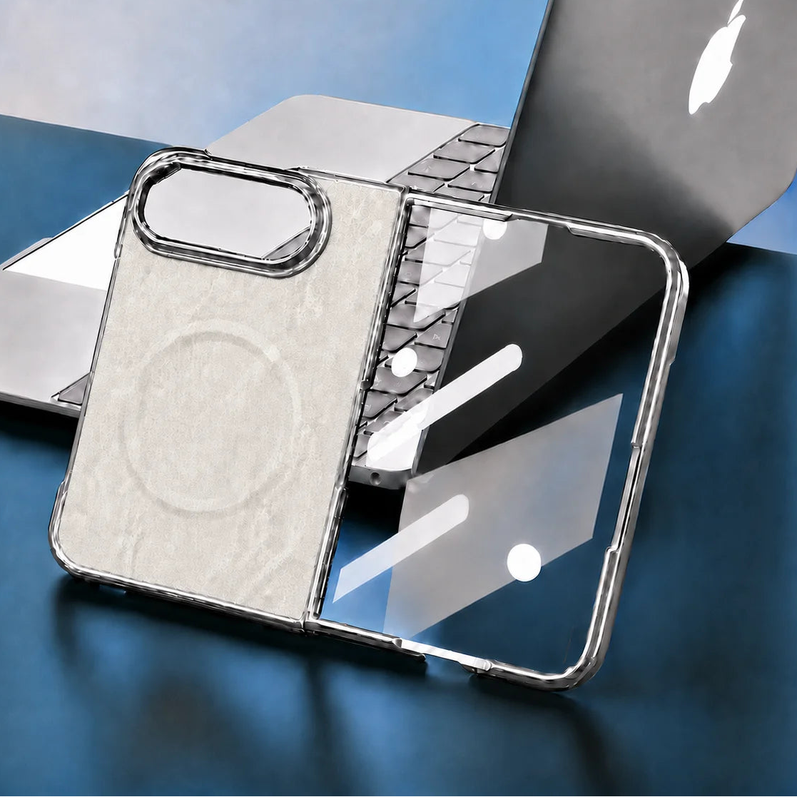 Stone-Textured Foldable MagSafe Case with Ring Stand for iPhone Duo