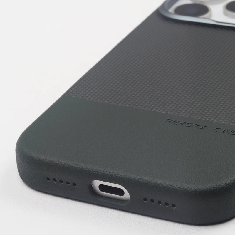 Stylish Hit Color PU Leather MagSafe Case with Alloy Lens Frame for iPhone 17 Series
