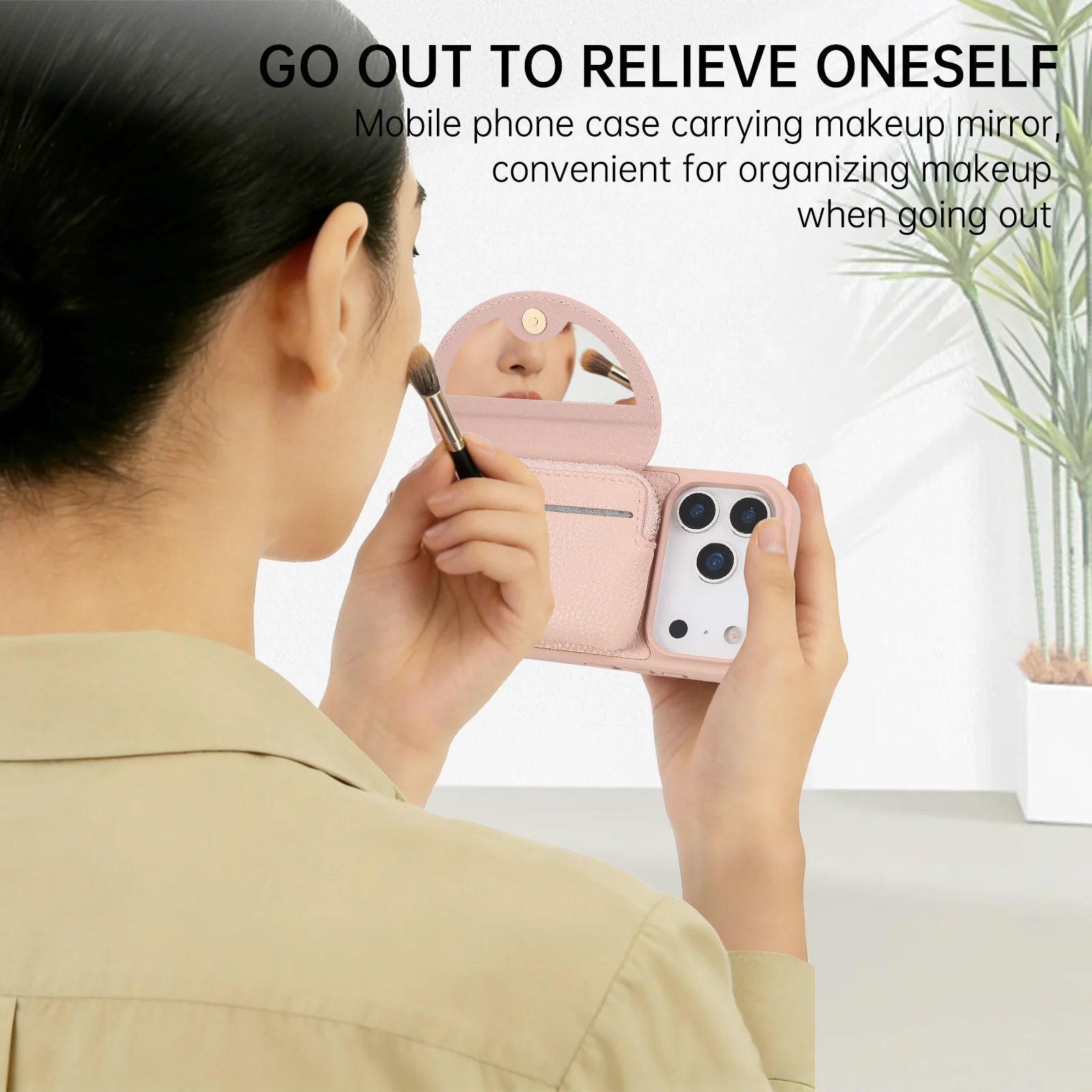 Crossbody Leather Wallet Case with Built-In Makeup Mirror for iPhone 17 Series