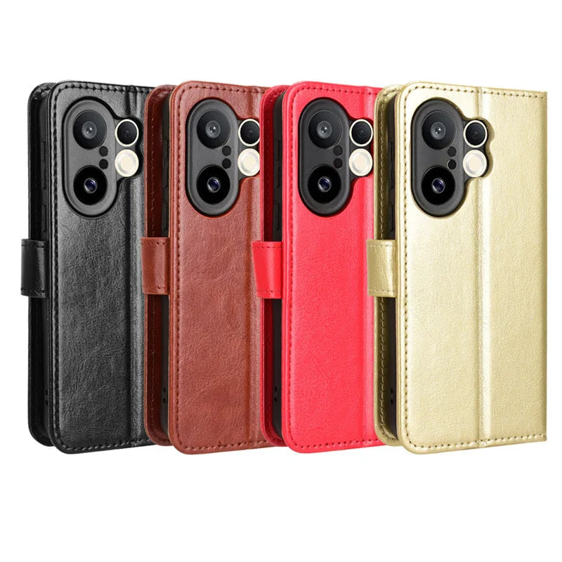 Plain Leather Flip Case with Card Slot & Kickstand for Vivo X200 FE