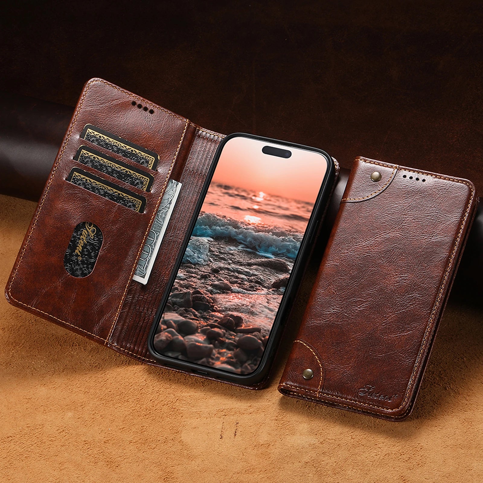 Premium Leather Flip Wallet Case with Card Slot for iPhone 17 Series