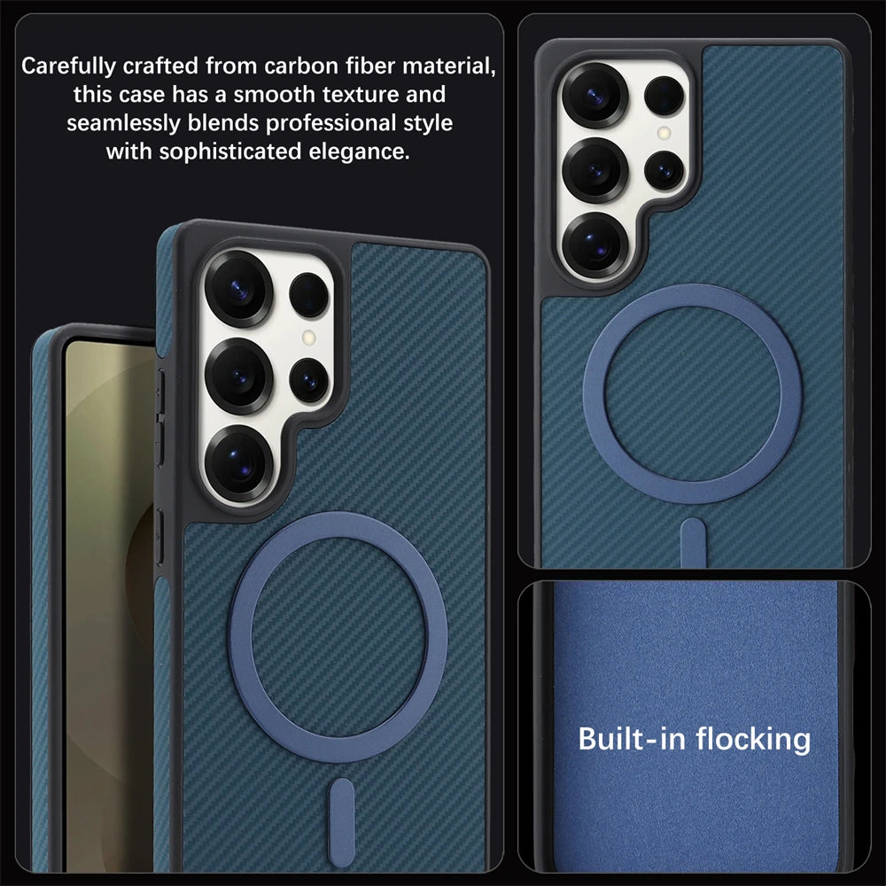 Ultra-Thin Luxury Magnetic Case for Samsung Galaxy S26 with Carbon Fiber & Leather Design