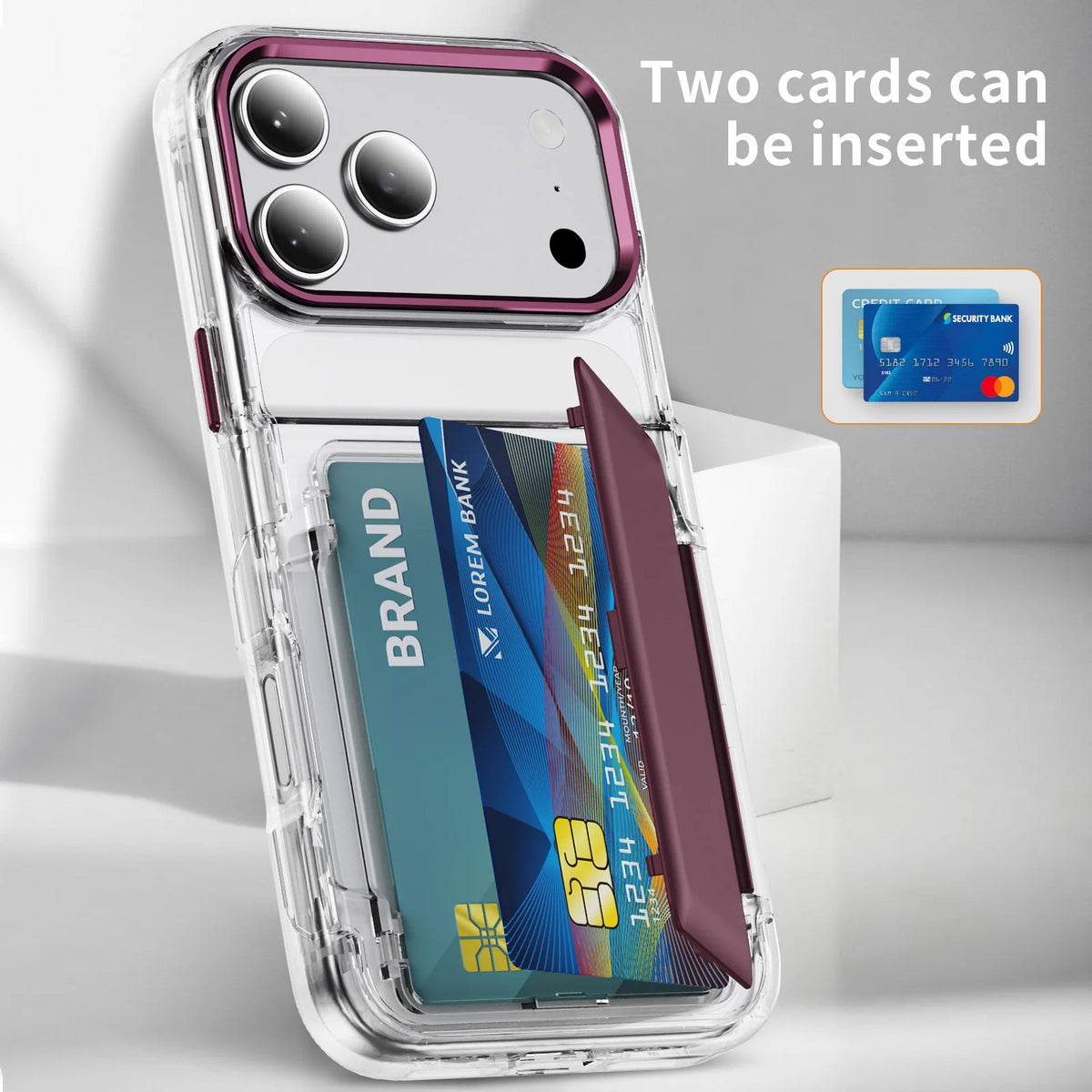 Clear Acrylic 2-Card Sliding Wallet Case with Raised Screen Protection for iPhone 17 Series