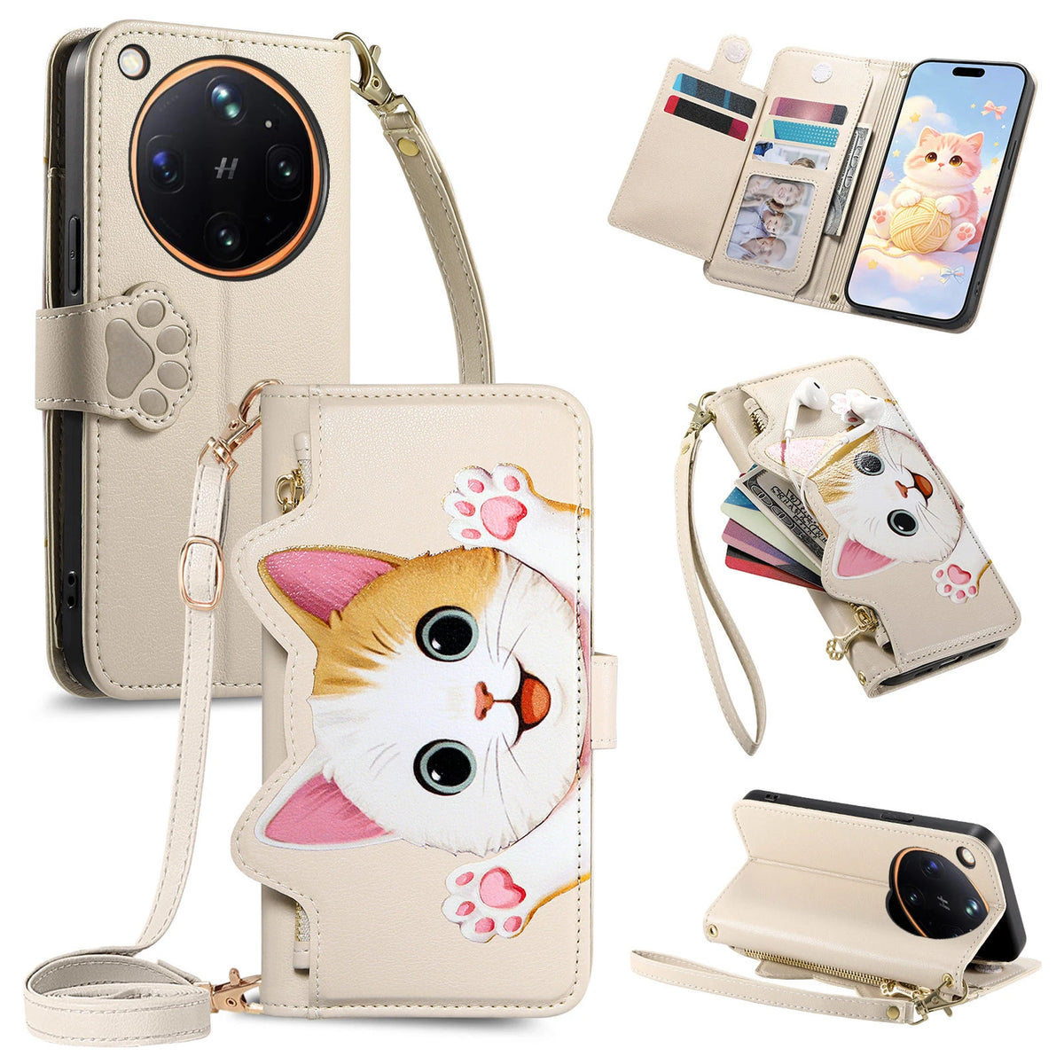 Detachable Crossbody Leather Wallet Case for OPPO Find X9 Series