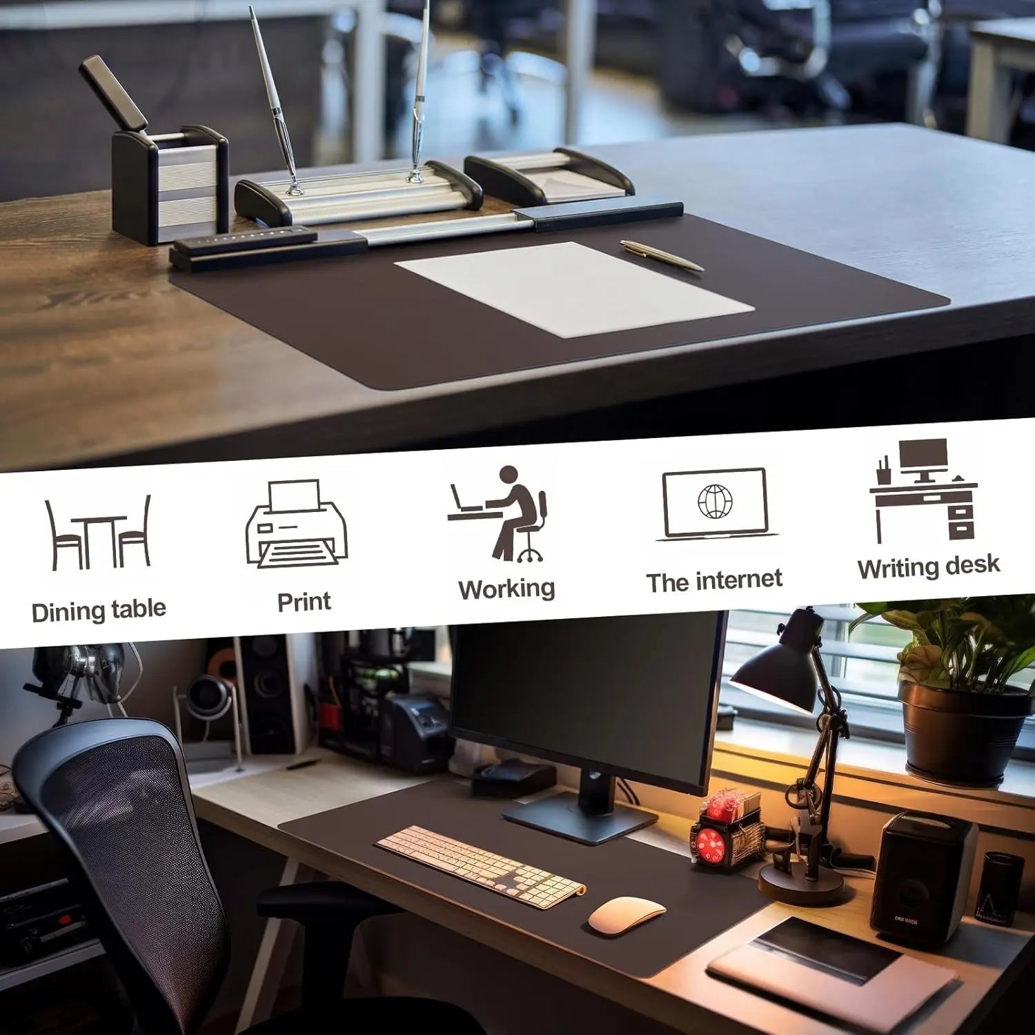 Large Leather Desk Pad with Stitched Edges and Rubber Base