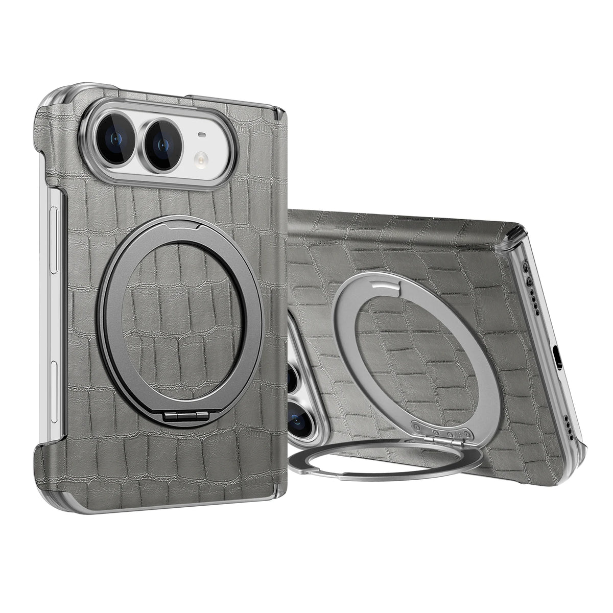 Crocodile Embossed MagSafe Case with 360° Rotating Ring Stand for iPhone Duo