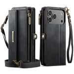 Leather Crossbody Wallet Case with Detachable Wrist Lanyard for iPhone 18 Series