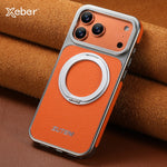 Litchi Texture MagSafe Case with Built-in Ring Stand for iPhone 17 Series