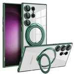 Samsung Galaxy S25 Series Shockproof Clear Magnetic Case with 360° Rotating Ring Stand