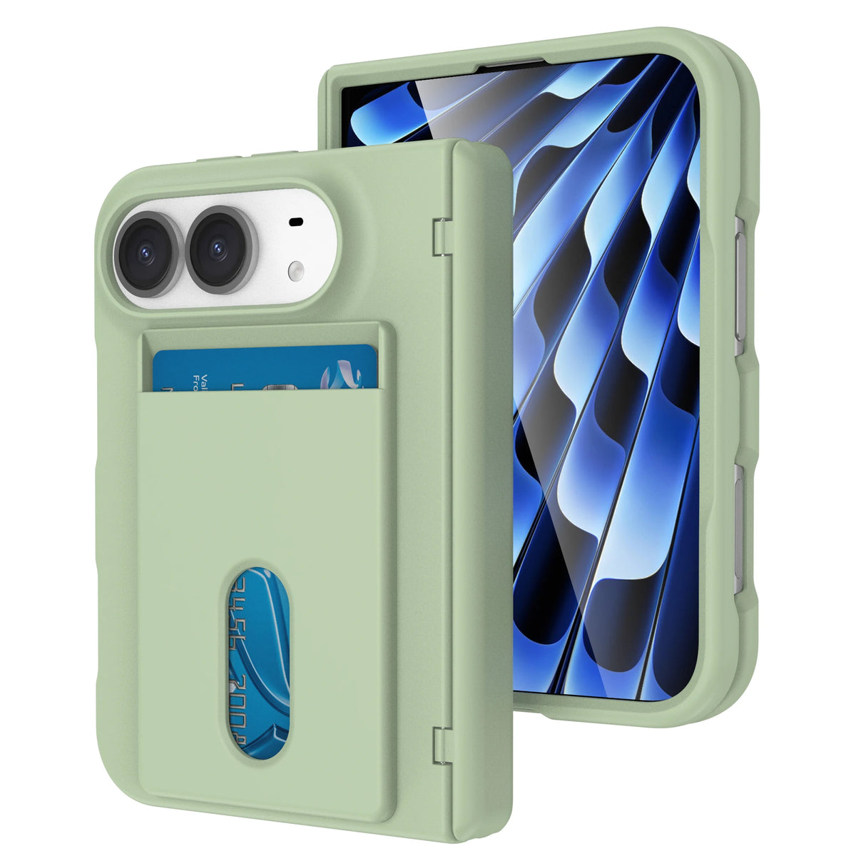 Spring-Loaded Hinge Protection Case with Card Slot for iPhone Duo