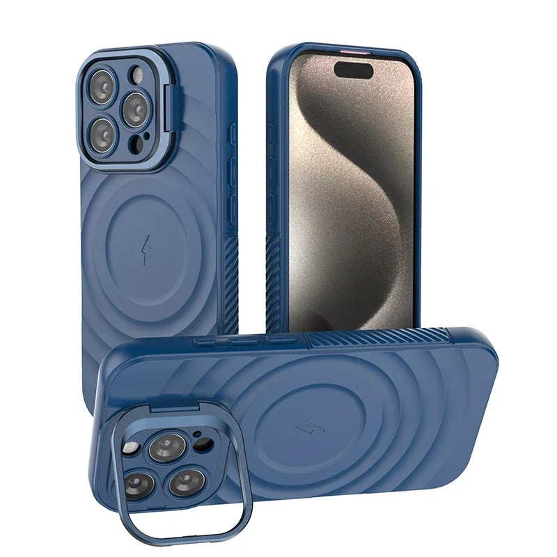 Matte Ripple Armor MagSafe Case with Foldable Stand for iPhone 16 Series