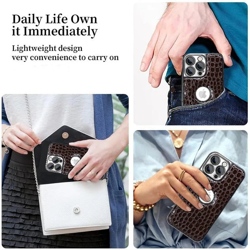 Luxury Crocodile Pearl Textured MagSafe Case for iPhone 15 Series