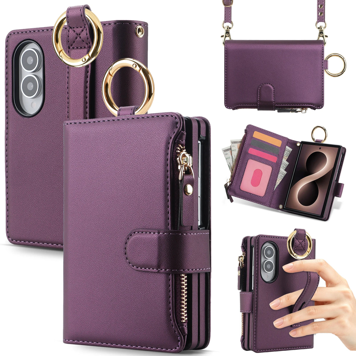 Leather Crossbody Wallet Case with Adjustable Strap for Samsung Galaxy Z Fold 8