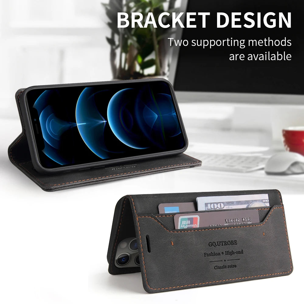 Luxury Retro Leather RFID-Blocking Flip Wallet Case for Samsung Galaxy S26 Series