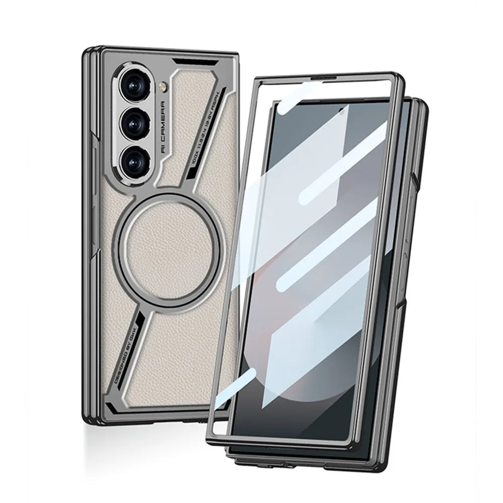 Premium Electroplated Leather Magnetic Case for Samsung Galaxy Z Fold 6