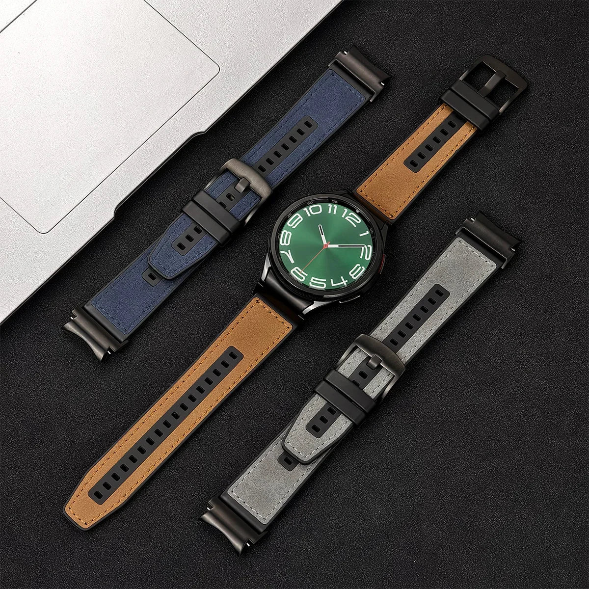Silicone and Leather Replacement Strap for Samsung Galaxy Watch 6 and Galaxy Watch 6 Classic